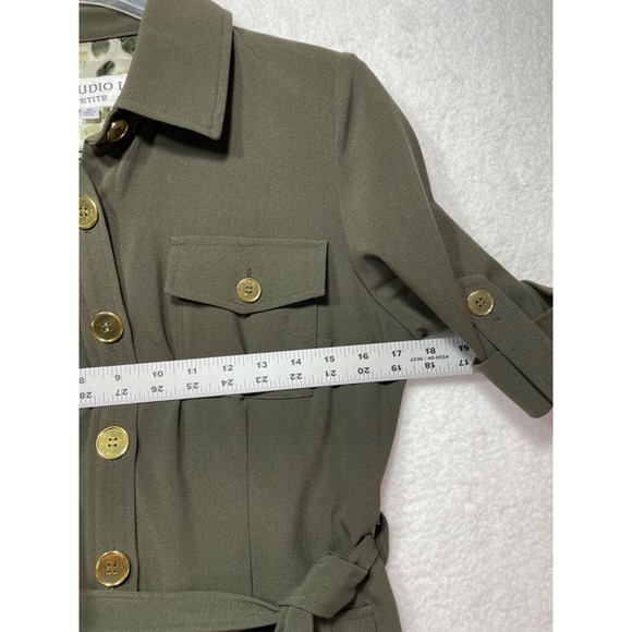 Studio I Petite Womens size 4P Short Sleeve Tie West Dress Gold Tone Buttons - Picture 7 of 10